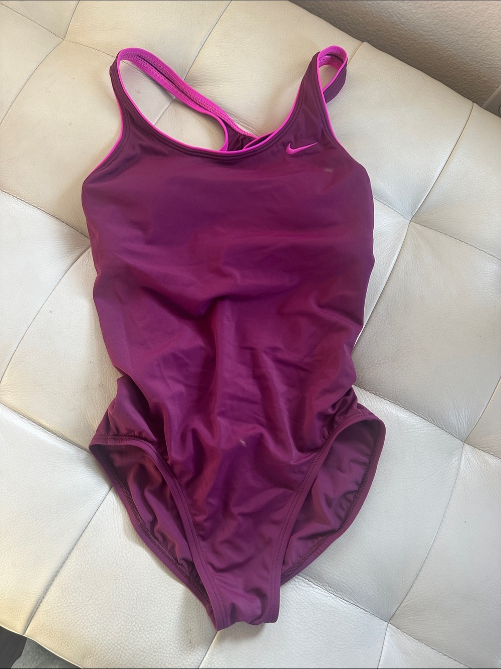Nike Women’s One-Piece Swimsuit in Plum with Pink Trim